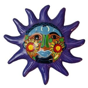Talavera Sun Face Wall Art – 10"x10" Hand Painted Mexican Pottery Folk Art